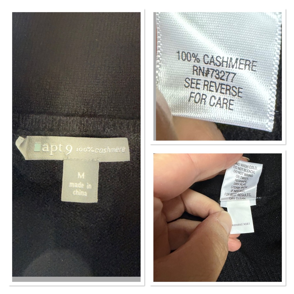 Apt 9 Womens Black 100% Cashmere V Neck Long Sleeve Sweater Minimalist Career M - Picture 4 of 13